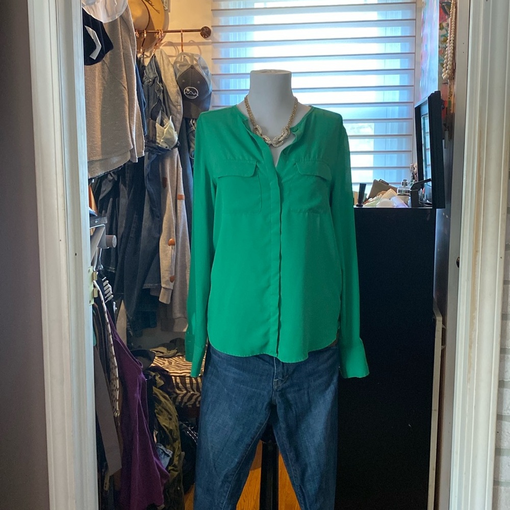 Kelly green button down blouse